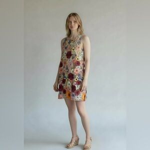 Floral 3D Appliqué Mini Dress - Multicolor